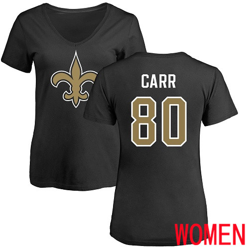 New Orleans Saints Black Women Austin Carr Name and Number Logo Slim Fit NFL Football #80 T Shirt